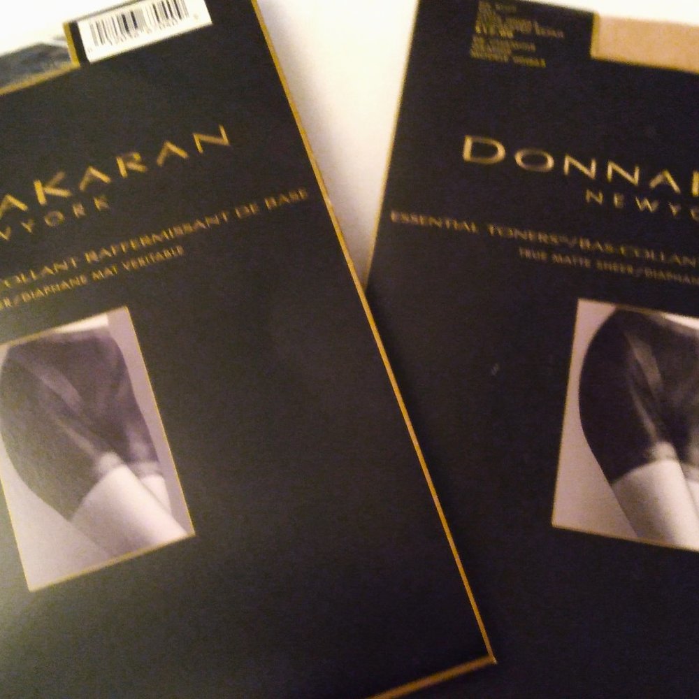 Donna Karan 2 pair Tall/Grande New York Essential Toners Hose–NWT Char & Buff